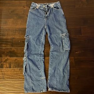 Denim high waisted cargo pants